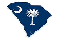 South Carolina flag superimposed on top of state shape cutout