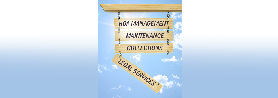 image of HOA services sign with legal services offering falling off