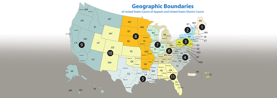 US Court of Appeals and Districts map