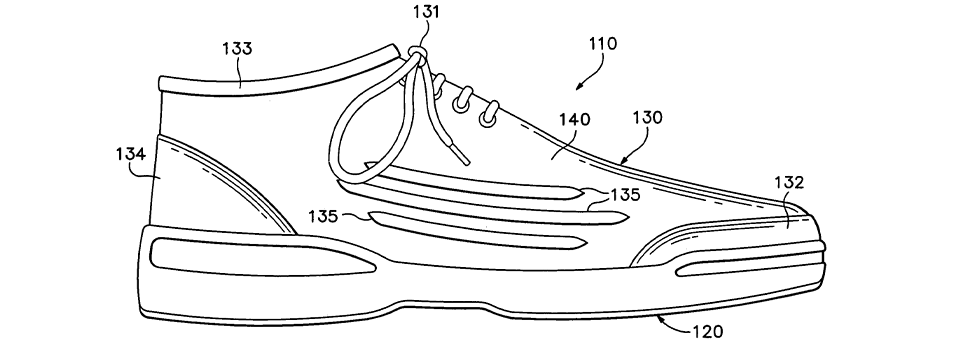 patent drawing of athletic shoe US Patent 7,347,011